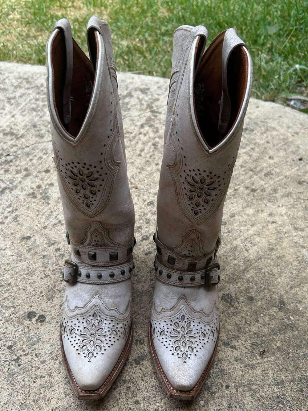 Dan Post Taupe Perforated Leather Lace-Up Western Boots